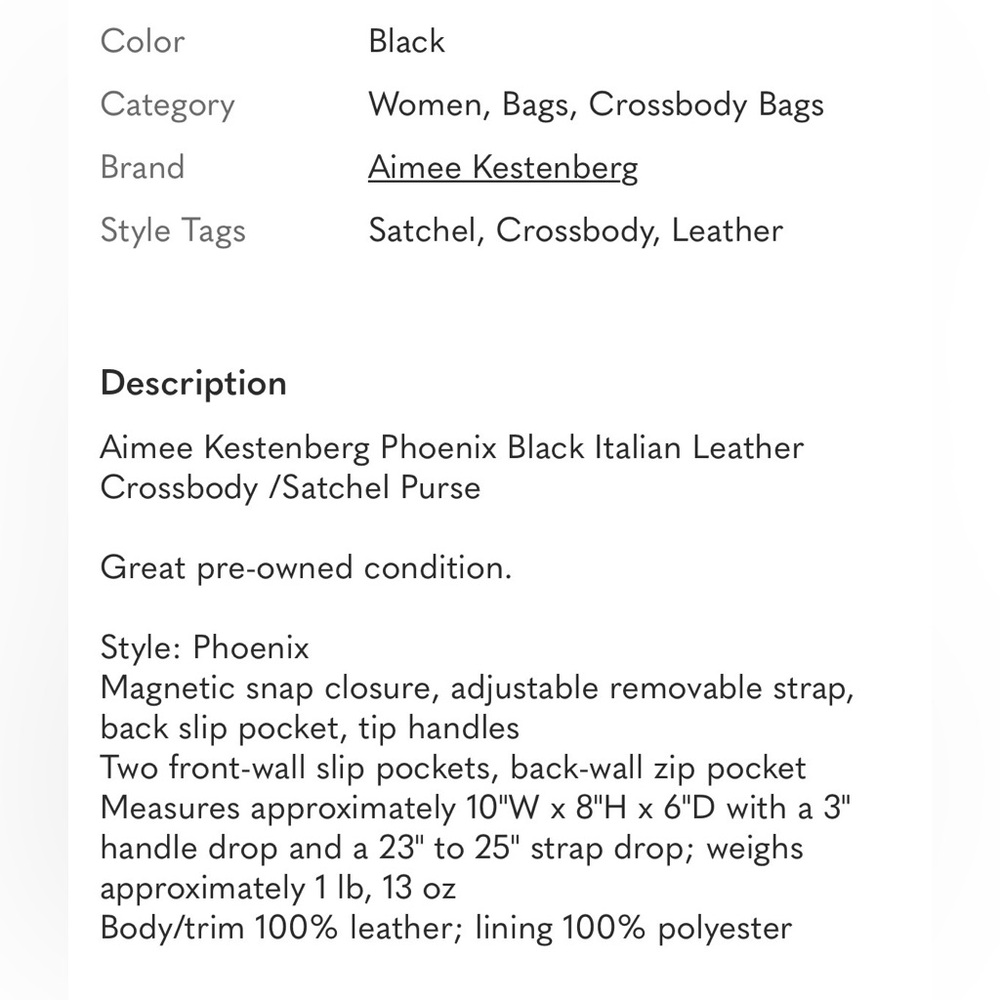 Perfect like new Aimee Kastenberg Phoenix Black Leather Satchel Crossbody Bag - Picture 3 of 9